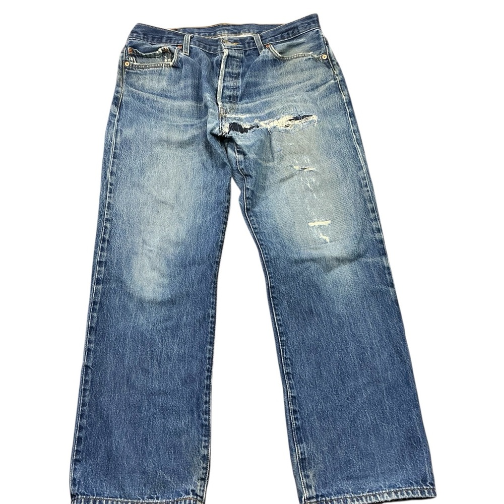 Vintage Levi’s 501XX button fly faded medium wash straight leg jeans 34x29